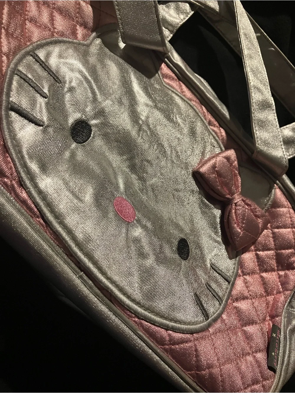 Vintage Hello Kitty Pink Quilted Mini Duffle Bag Metallic Silver Y2K 2005